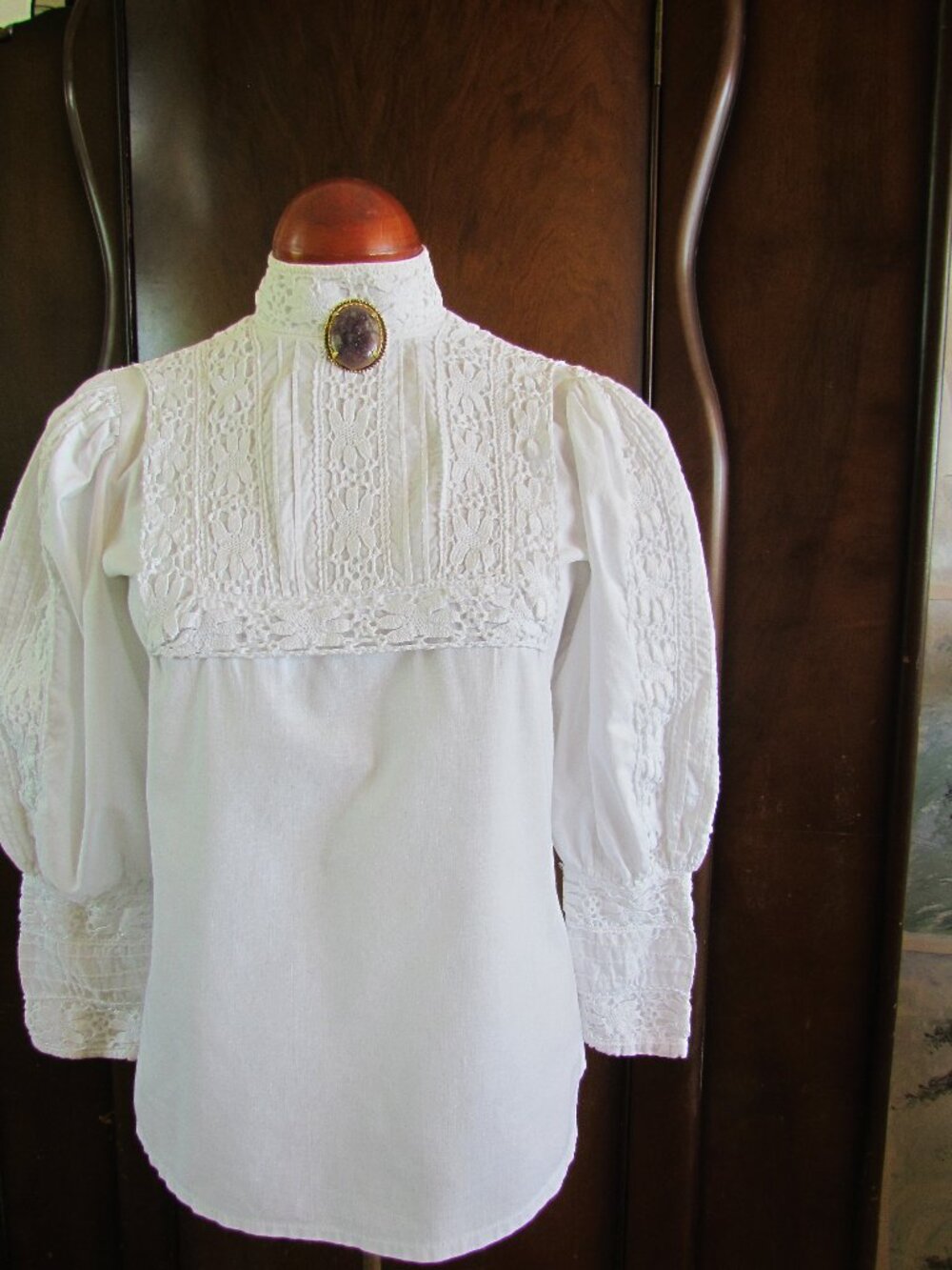 LAURA ASHLEY VICTORIAN BLOUSE, S, VINTAGE COTTON LACE, GIBSON GIRL PUFFED SLEEVE - Picture 6 of 9
